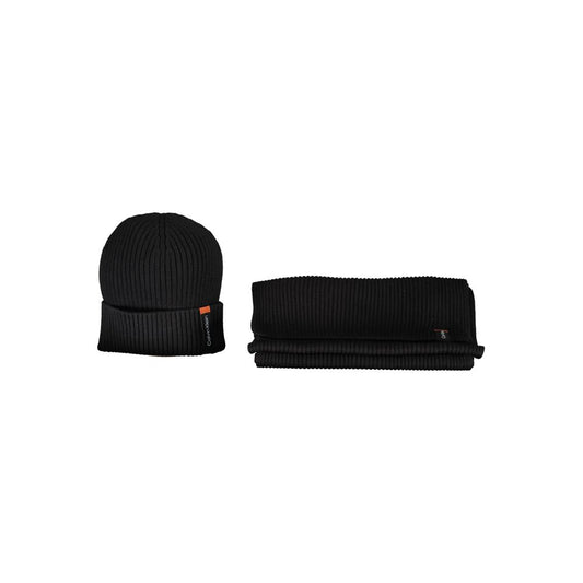 Calvin Klein Black Cotton Scarf and Hat Set