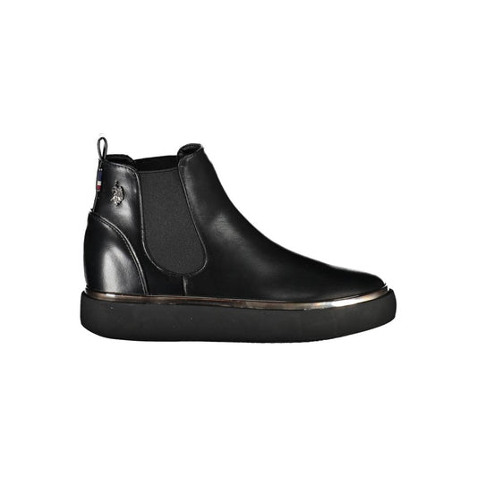 U.S. POLO ASSN. Black Low Ankle Boot with Elastic Side and Contrasting Details