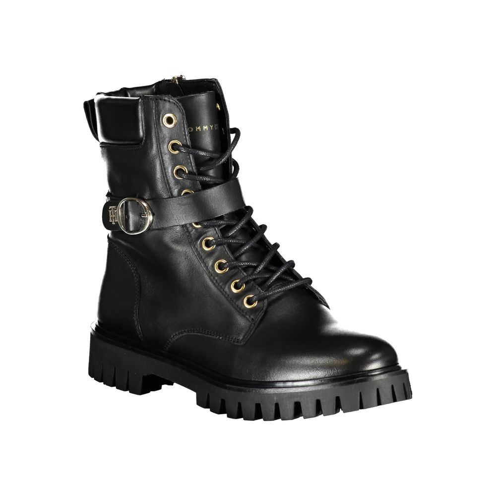 Tommy Hilfiger Black Polyester Boot with Laces and Side Zip