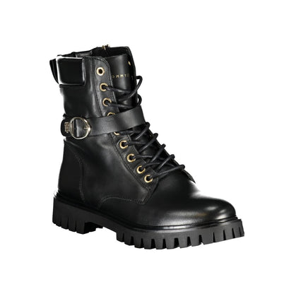 Tommy Hilfiger Black Polyester Boot with Laces and Side Zip