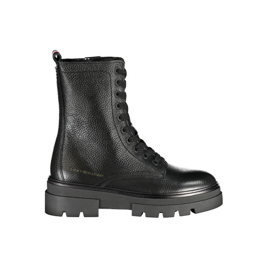 Tommy Hilfiger Black Polyester Boot with Laces and Side Zip