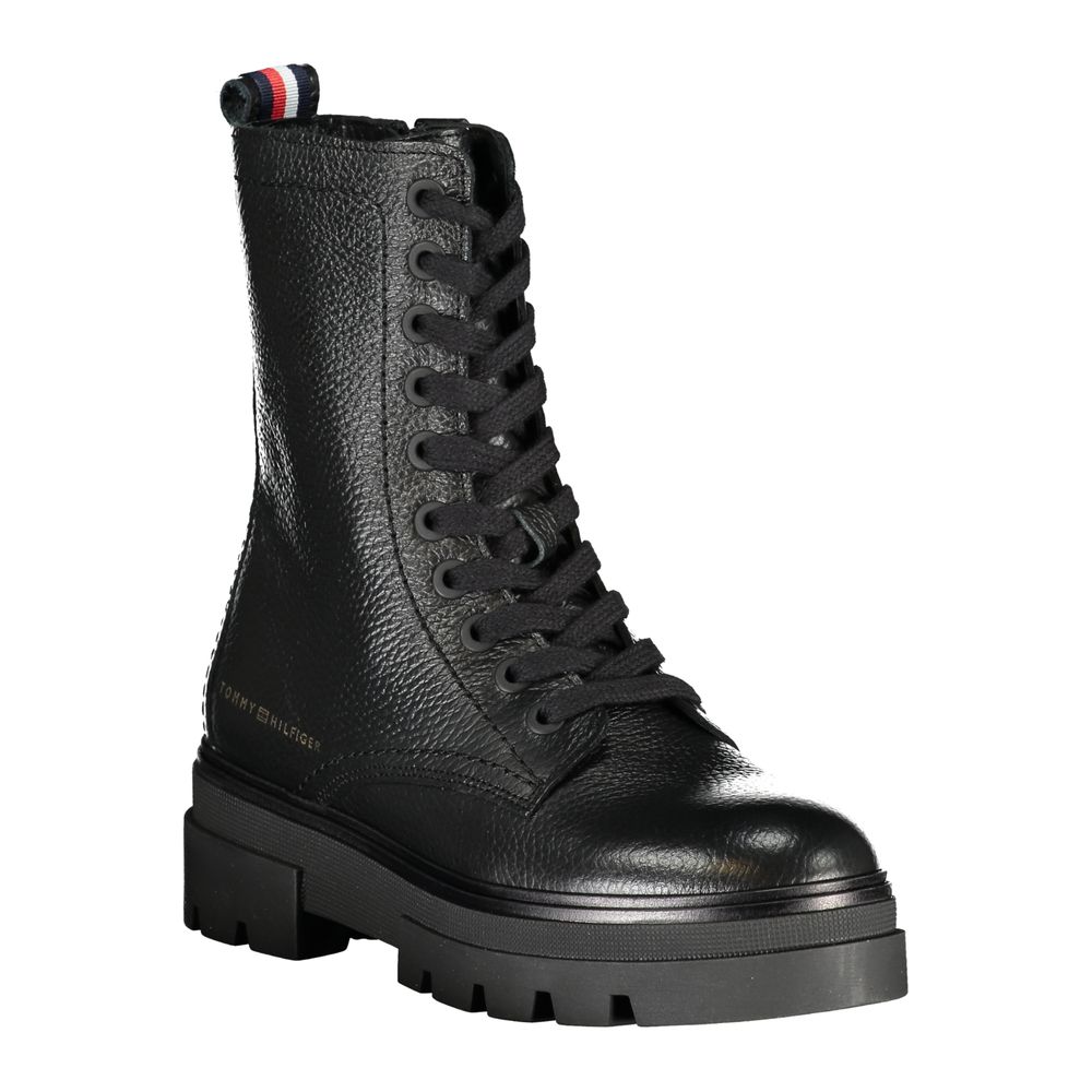 Tommy Hilfiger Black Polyester Boot with Laces and Side Zip