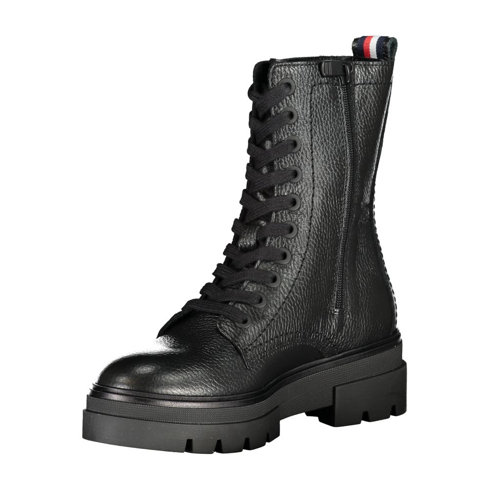 Tommy Hilfiger Black Polyester Boot with Laces and Side Zip