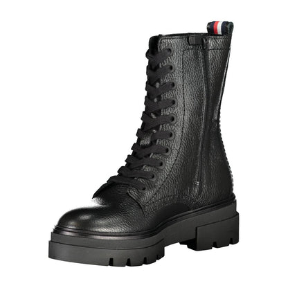 Tommy Hilfiger Black Polyester Boot with Laces and Side Zip