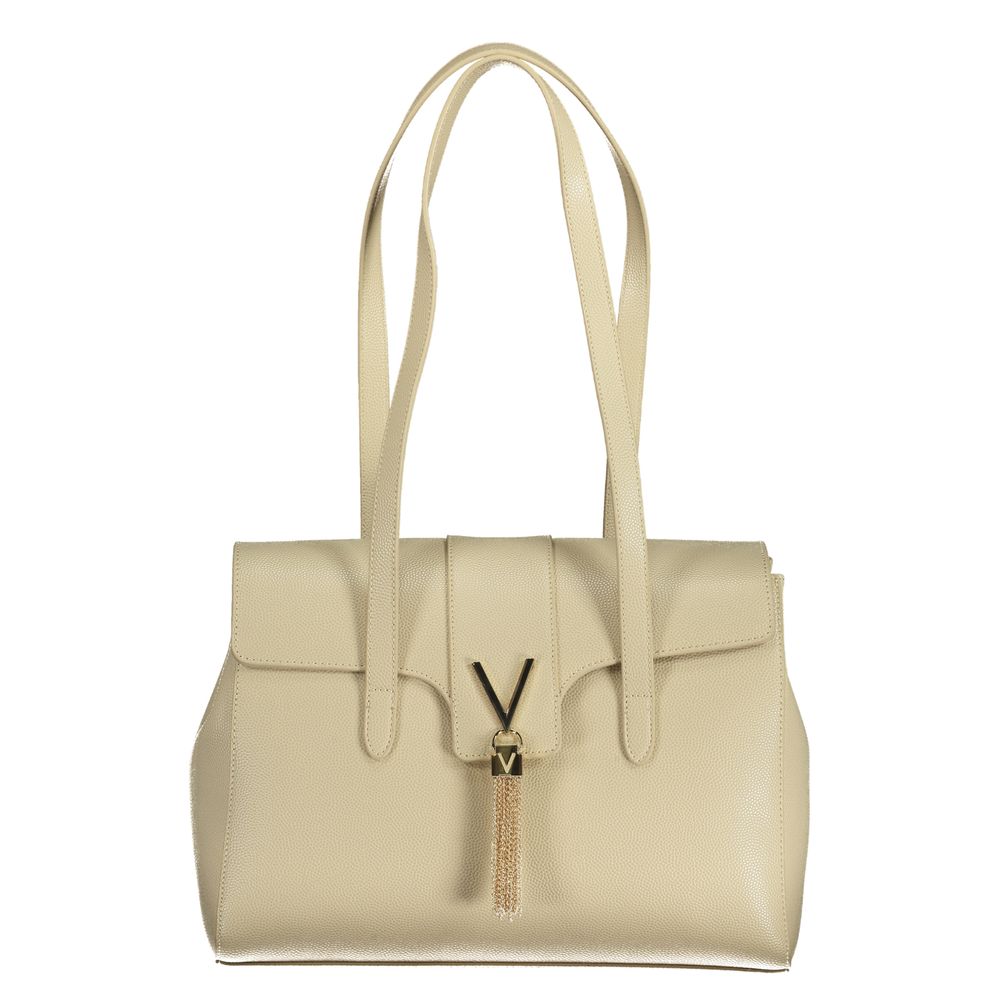 Mario Valentino Beige Faux Leather Handbag with Contrast Details