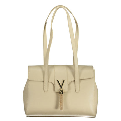 Mario Valentino Beige Faux Leather Handbag with Contrast Details