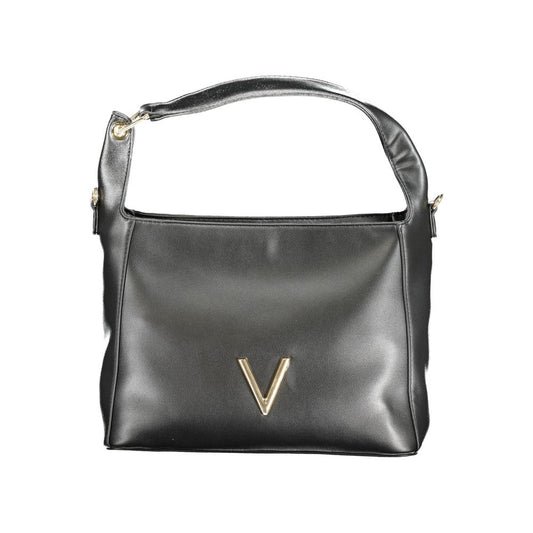 Mario Valentino Black Faux Leather Handbag with Gold Hardware