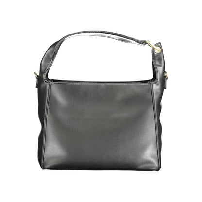 Mario Valentino Black Faux Leather Handbag with Gold Hardware