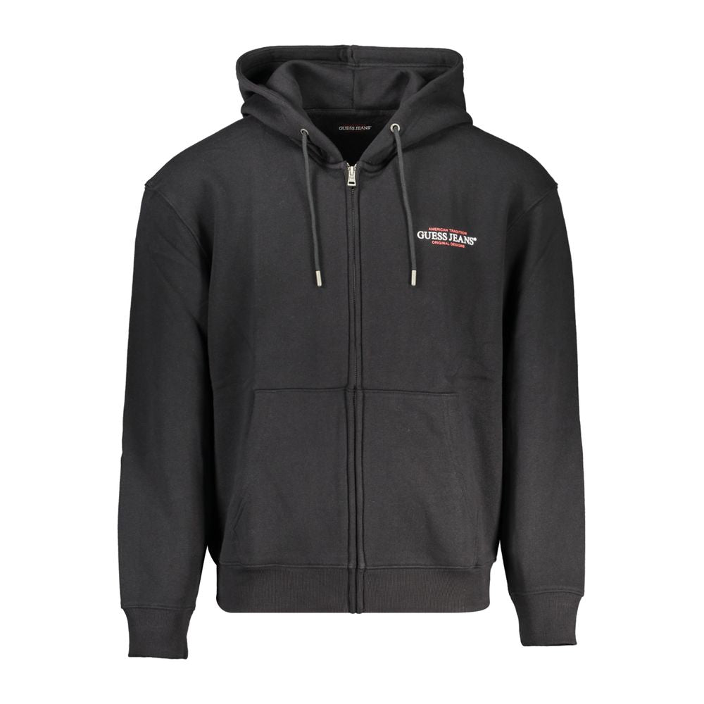 Guess Jeans Black Cotton Sweater - Long Sleeve Hooded Sweatshirt