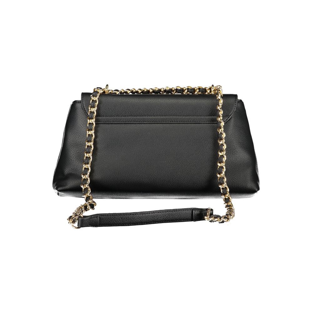 Mario Valentino Black Faux Leather Handbag with Chain Strap