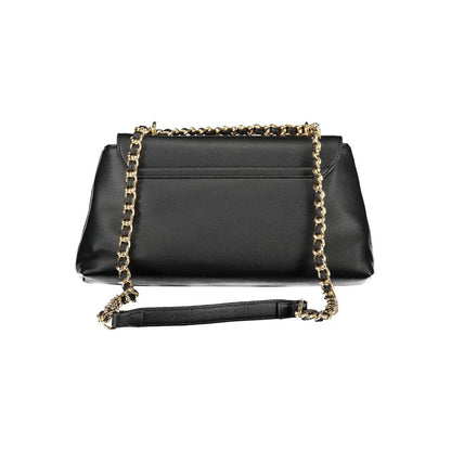 Mario Valentino Black Faux Leather Handbag with Chain Strap