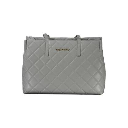 Mario Valentino Gray Faux Leather Handbag with Elegant Details