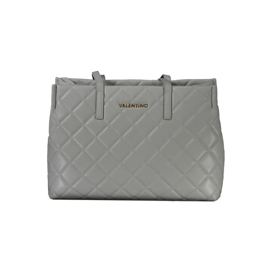 Mario Valentino Gray Faux Leather Handbag with Elegant Details