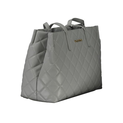 Mario Valentino Gray Faux Leather Handbag with Elegant Details