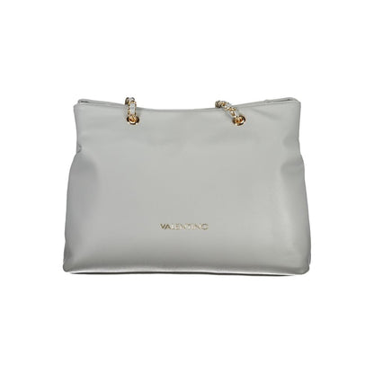 Mario Valentino Gray Faux Leather Handbag with Chain Detail