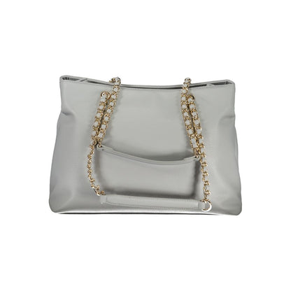 Mario Valentino Gray Faux Leather Handbag with Chain Detail