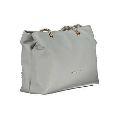 Mario Valentino Gray Faux Leather Handbag with Chain Detail