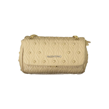 Mario Valentino Beige Leather-Finish Shoulder Bag with Chain Detail