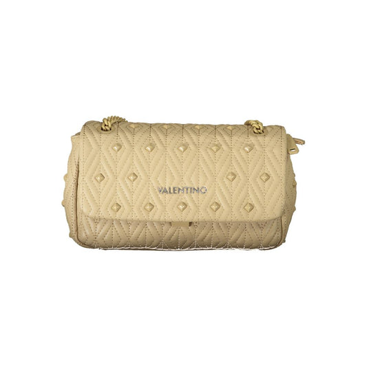 Mario Valentino Beige Leather-Finish Shoulder Bag with Chain Detail