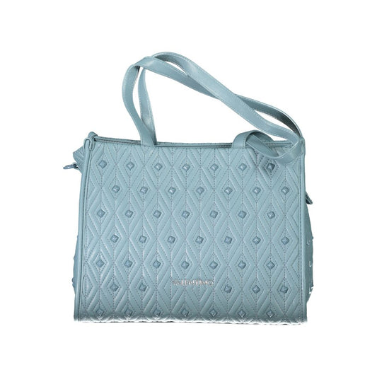 Mario Valentino Blue Leather-Finish Handbag with Gold Accents