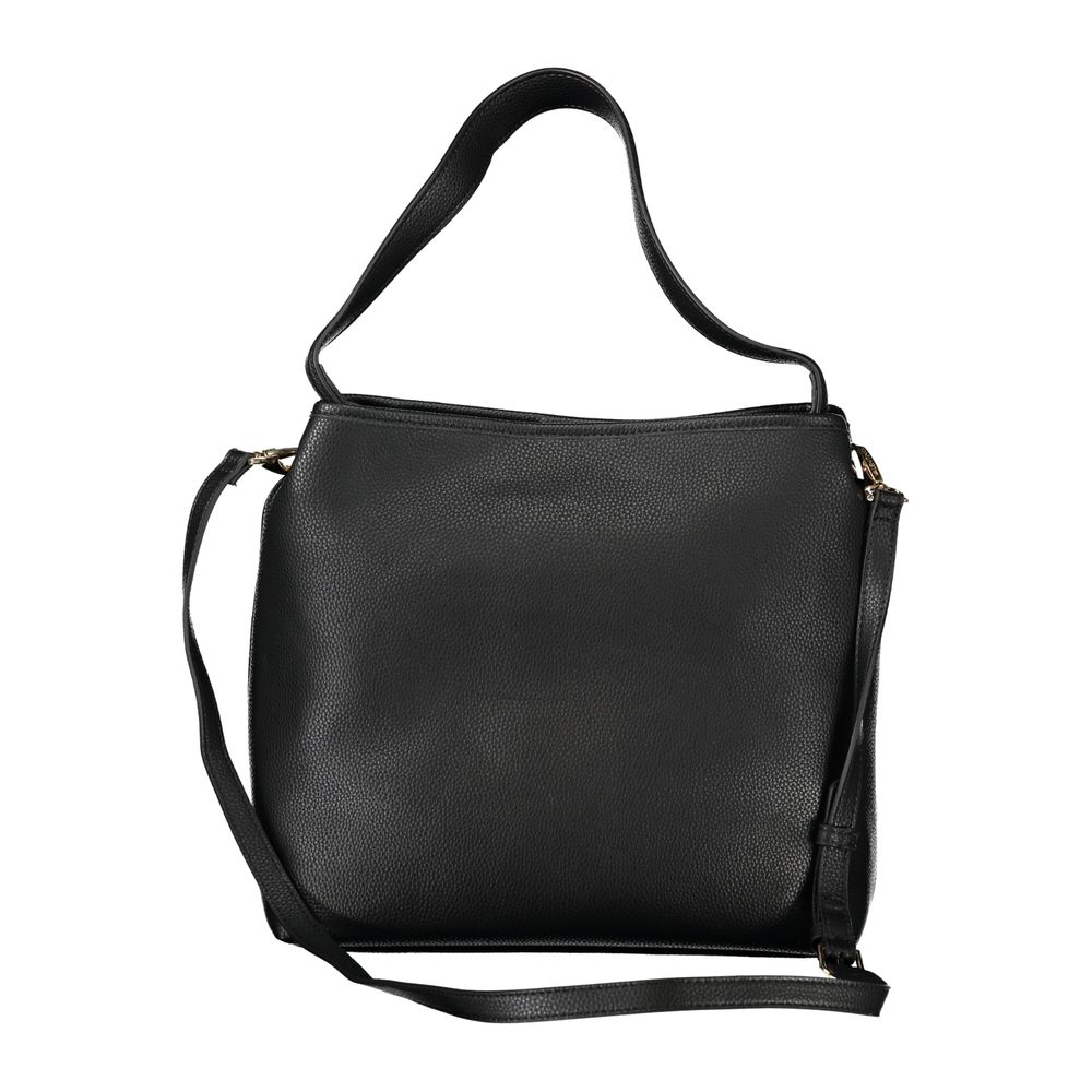 Mario Valentino Black Faux Leather Handbag with Elegant Shoulder Strap