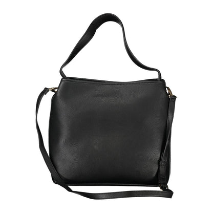 Mario Valentino Black Faux Leather Handbag with Elegant Shoulder Strap