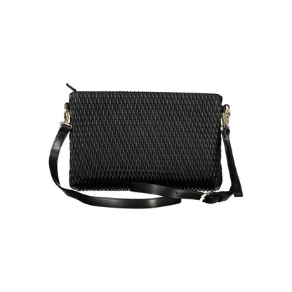 Mario Valentino Black Faux Leather Handbag with Contrasting Details