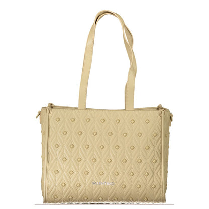 Mario Valentino Beige Leather-Finish Handbag with Zip Closure