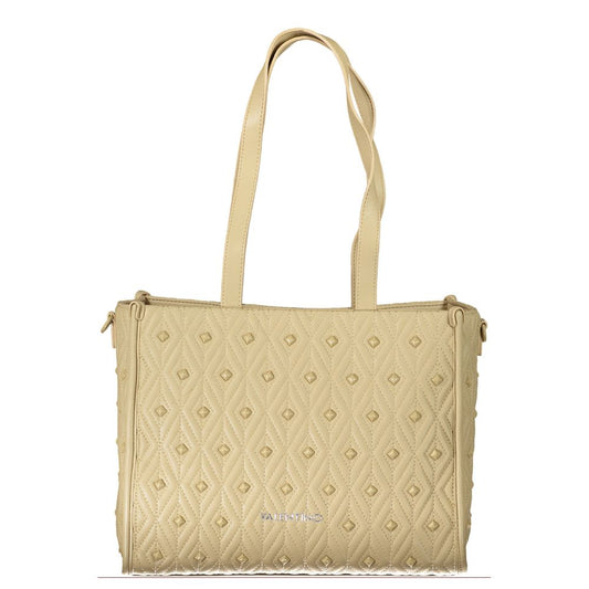 Mario Valentino Beige Leather-Finish Handbag with Zip Closure
