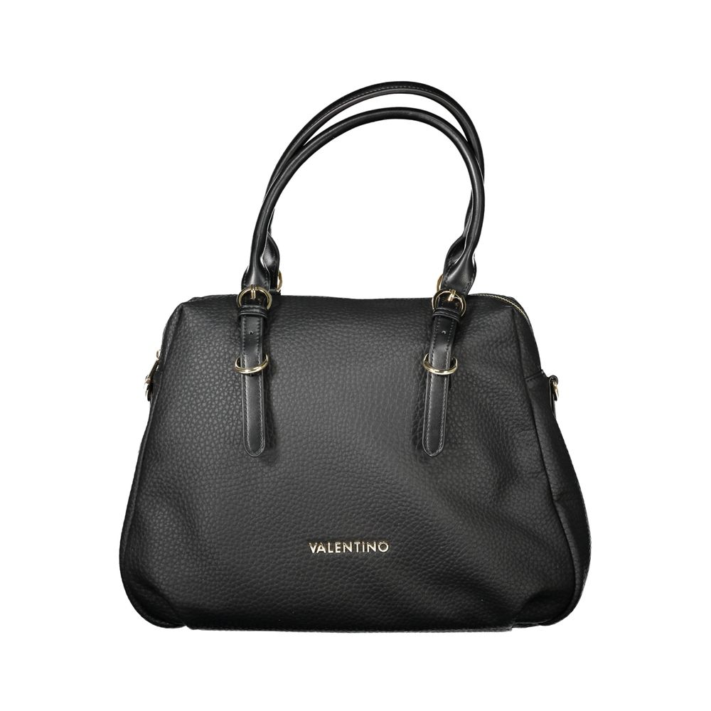 Mario Valentino Black Faux Leather Handbag with Gold Accents
