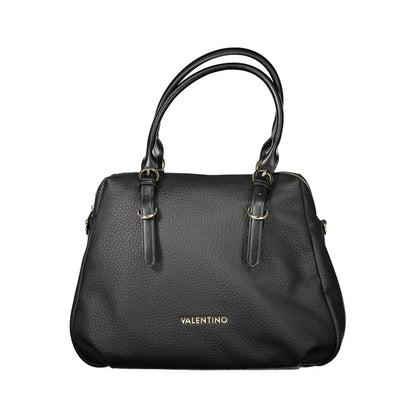 Mario Valentino Black Faux Leather Handbag with Gold Accents