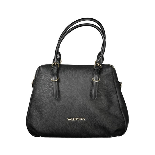 Mario Valentino Black Faux Leather Handbag with Gold Accents