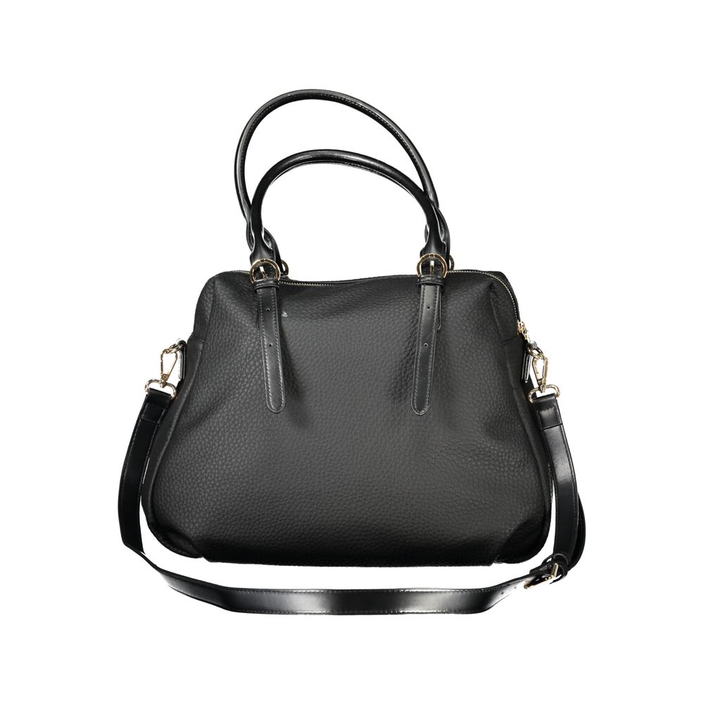 Mario Valentino Black Faux Leather Handbag with Gold Accents
