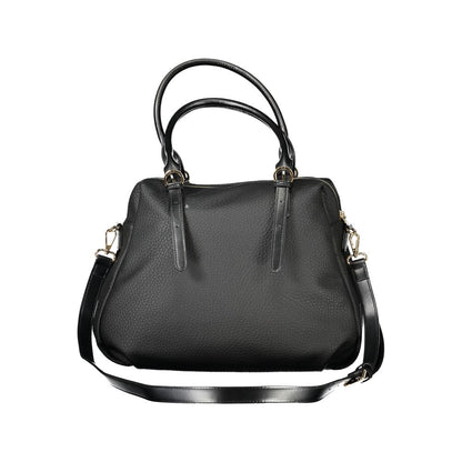 Mario Valentino Black Faux Leather Handbag with Gold Accents