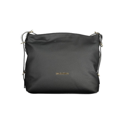 Mario Valentino Black Faux Leather Handbag with Contrasting Details