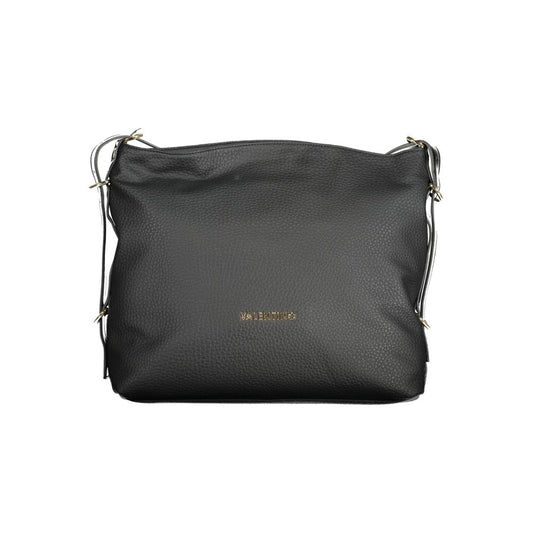 Mario Valentino Black Faux Leather Handbag with Contrasting Details