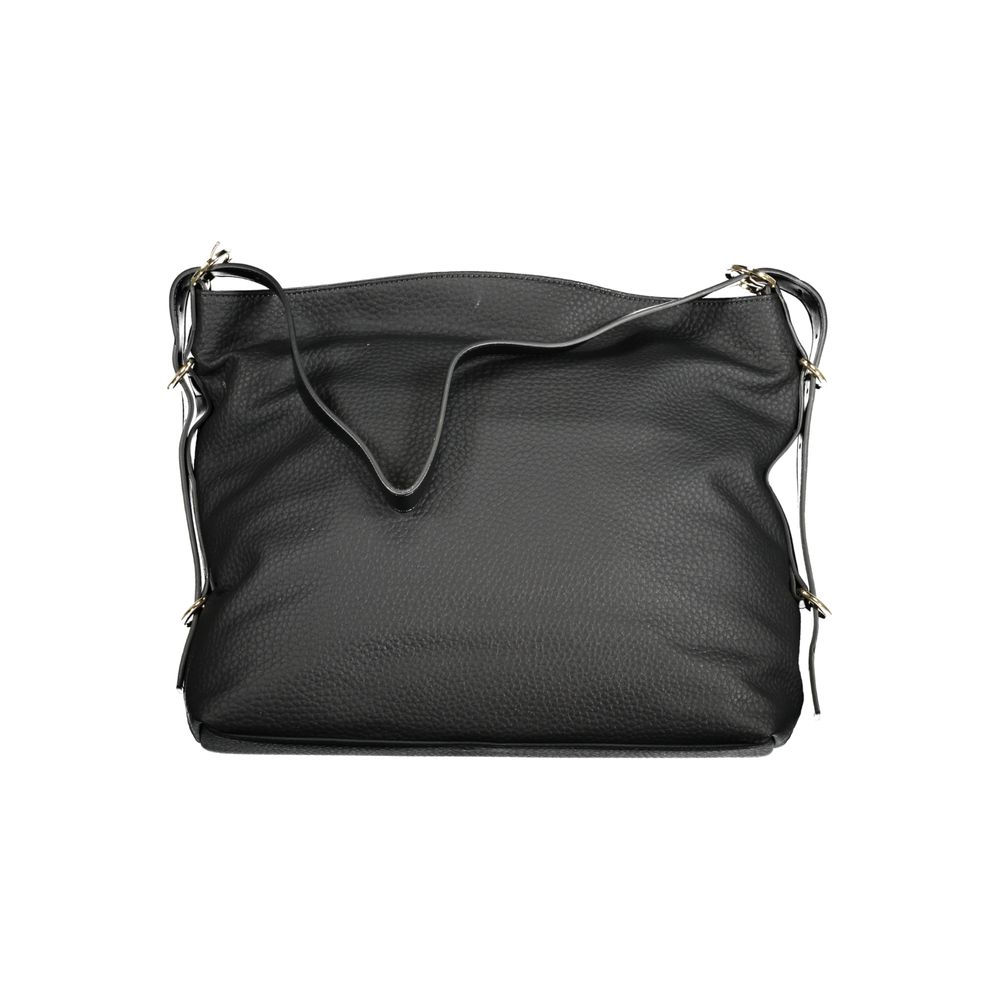 Mario Valentino Black Faux Leather Handbag with Contrasting Details
