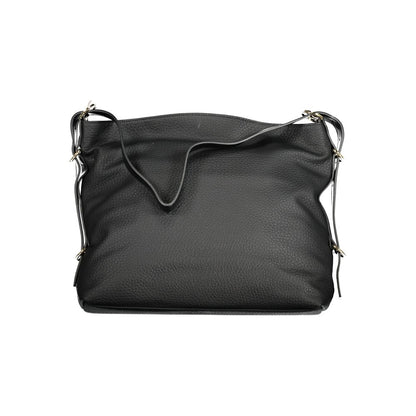 Mario Valentino Black Faux Leather Handbag with Contrasting Details
