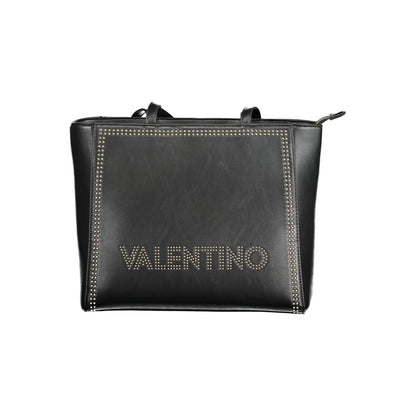 Mario Valentino Black Leather-Finish Shoulder Bag with Contrast Details
