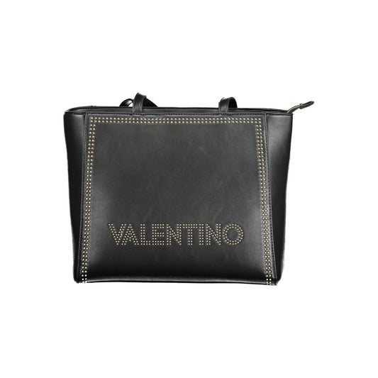 Mario Valentino Black Leather-Finish Shoulder Bag with Contrast Details
