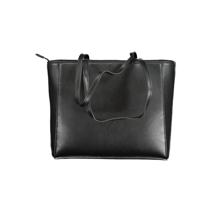 Mario Valentino Black Leather-Finish Shoulder Bag with Contrast Details