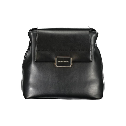 Mario Valentino Black Leather-Finish Backpack with Elegant Detailing