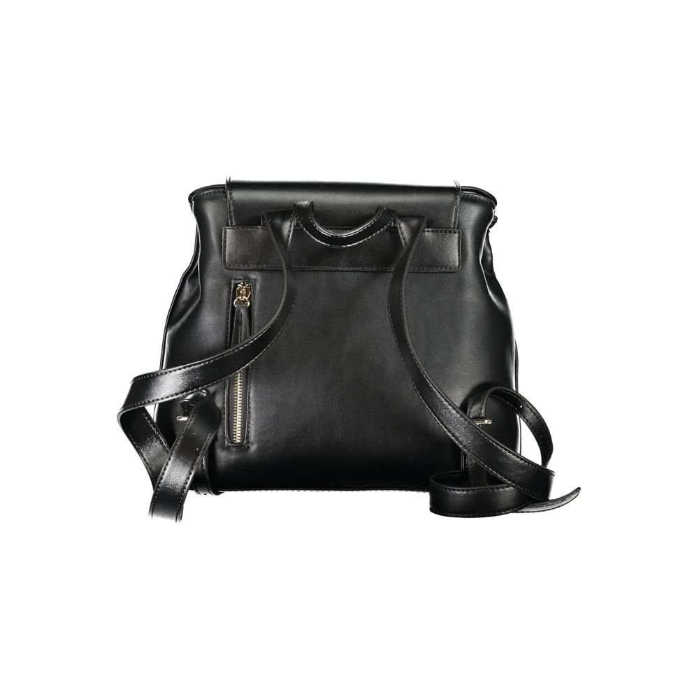 Mario Valentino Black Leather-Finish Backpack with Elegant Detailing