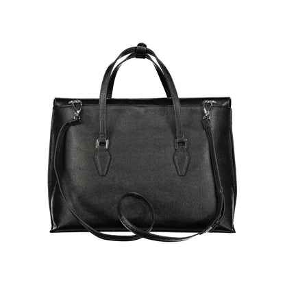 Mario Valentino Black Faux Leather Handbag with Adjustable Strap