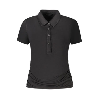 Guess Jeans Black Viscose Short Sleeve T-Shirt with Contrast Details