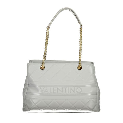 Mario Valentino Gray Faux Leather Handbag with Chain Detail
