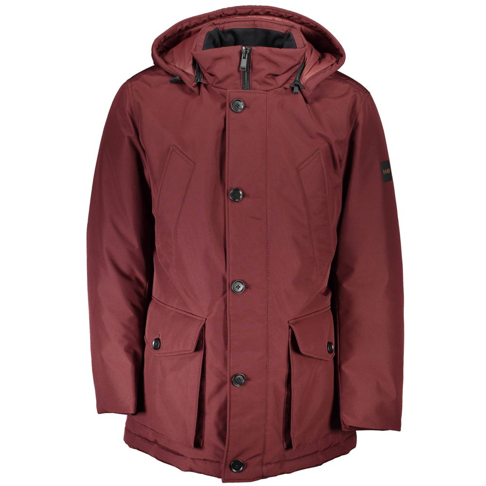 Hugo Boss Red Polyester Jacket with Removable Hood