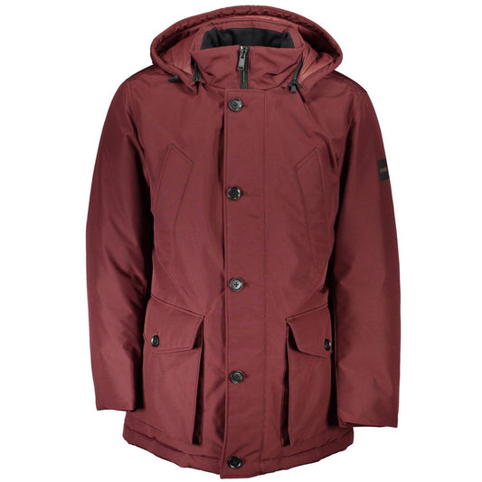 Hugo Boss Red Polyester Jacket with Removable Hood