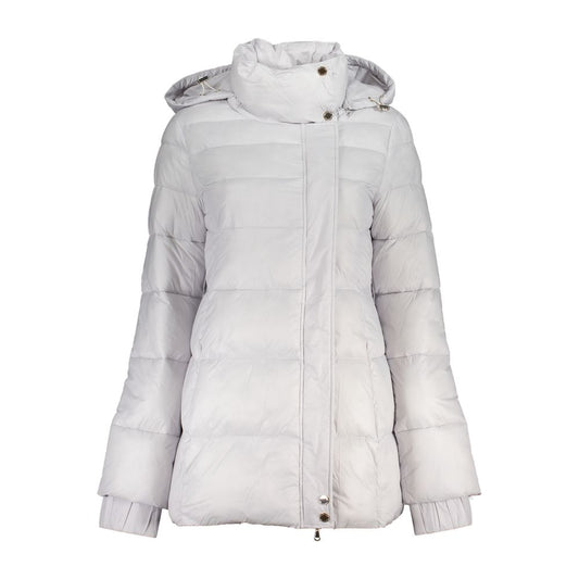Patrizia Pepe White Polyamide Long Sleeved Jacket with Removable Hood