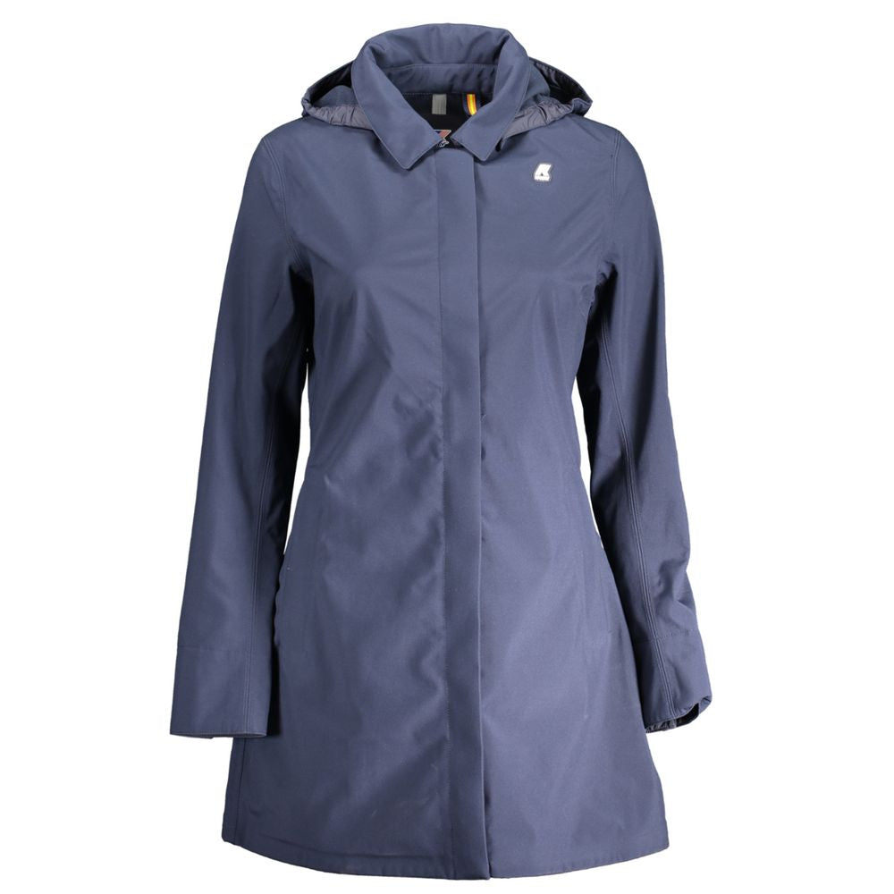 K-WAY Blue Polyester Long Sleeve Trench Coat